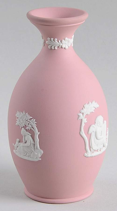 Cream Color on Pink Jasperware 4" Bud Vase by Wedgwood-1