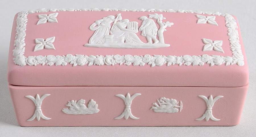 Cream Color on Pink Jasperware 3" Rectangular Box & Lid by Wedgwood-1