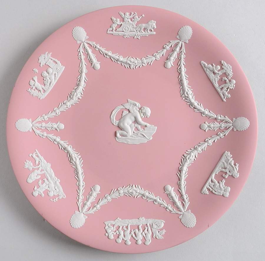 Cream Color on Pink Jasperware Cupid Serving Plate by Wedgwood-1