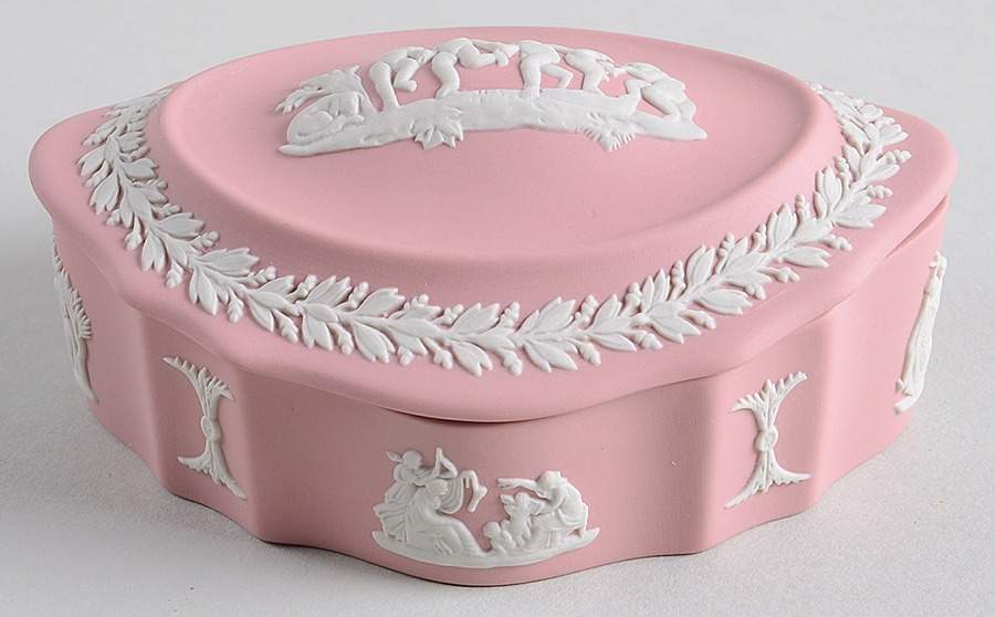 Cream Color on Pink Jasperware Silver/Candy Box & Lid by Wedgwood-1