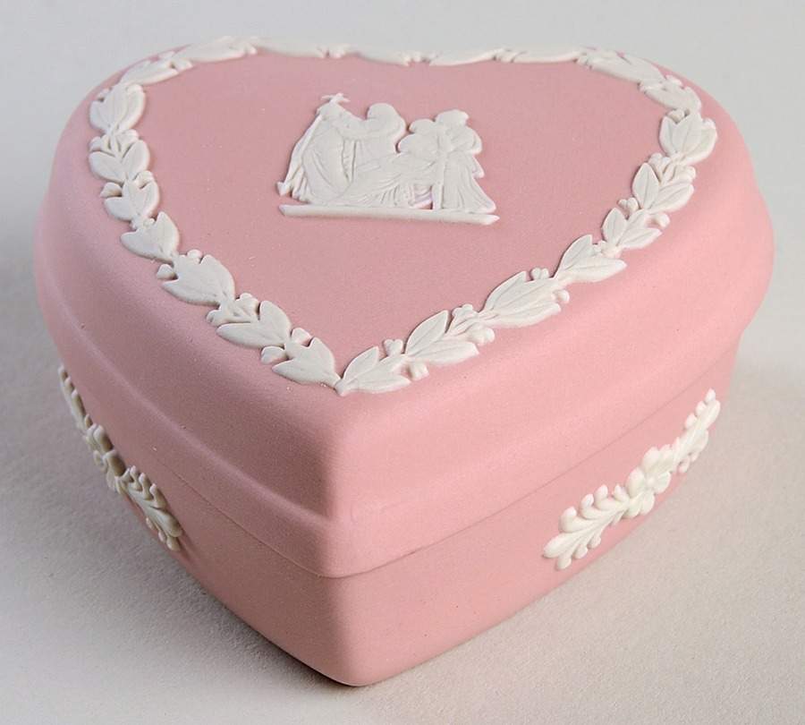 Cream Color on Pink Jasperware Heart Shape Box & Lid by Wedgwood-1