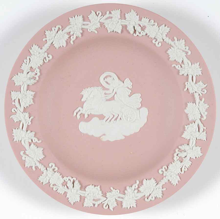 Cream Color on Pink Jasperware 4" Round Tray by Wedgwood-1
