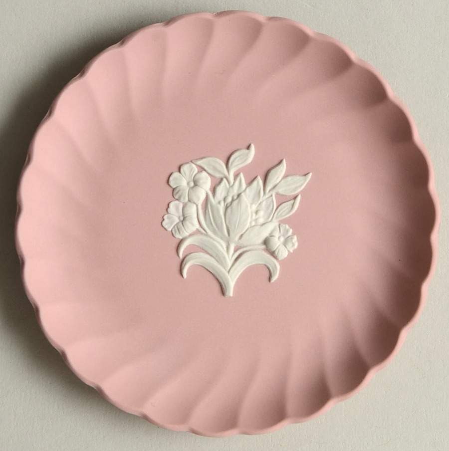 Cream Color on Pink Jasperware 4" Trinket Tray by Wedgwood-1