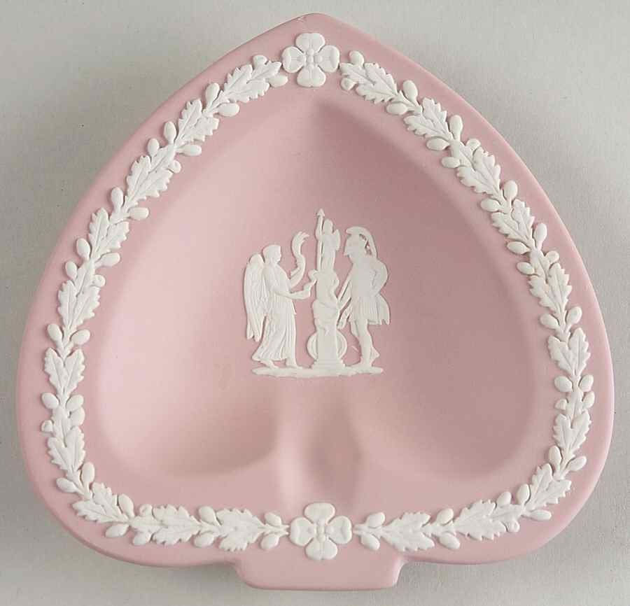 Cream Color on Pink Jasperware Small Spade Shape Ashtray by Wedgwood-1