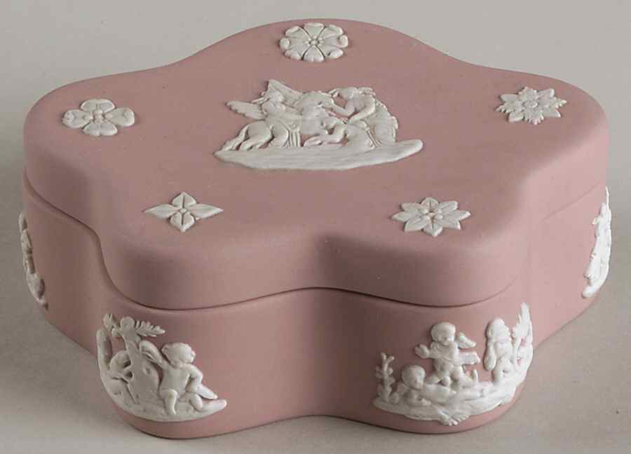 Cream Color on Pink Jasperware Pentefoil Box & Lid by Wedgwood-1