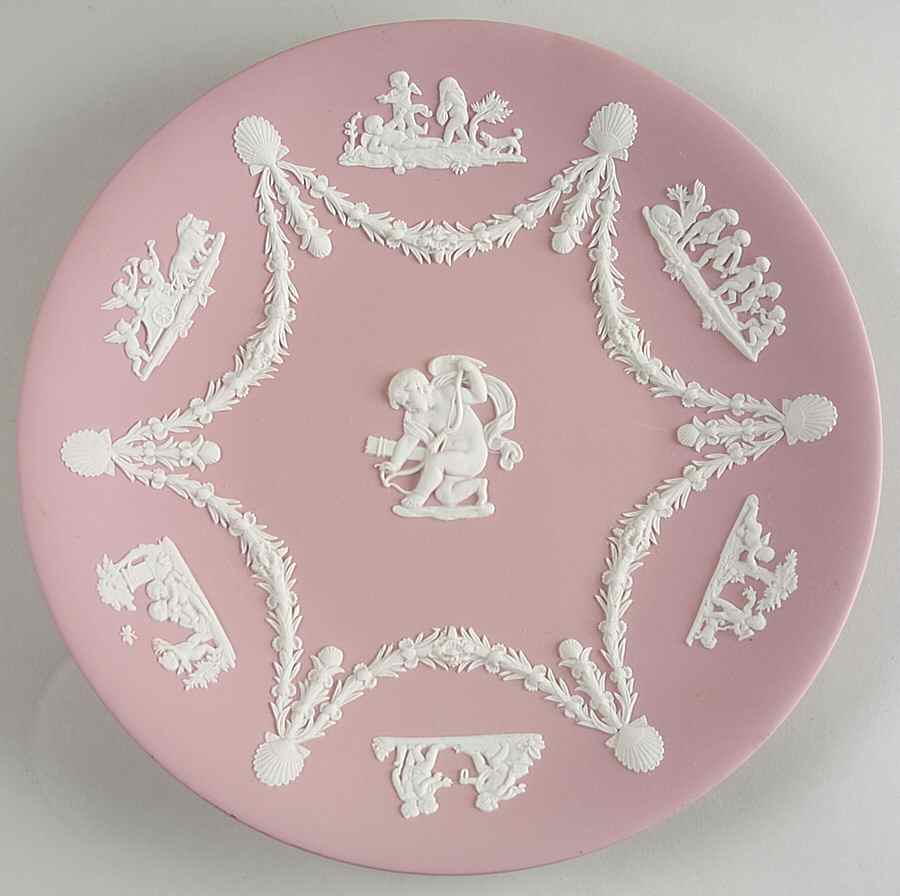 Cream Color on Pink Jasperware Cupid Serving Plate by Wedgwood-1