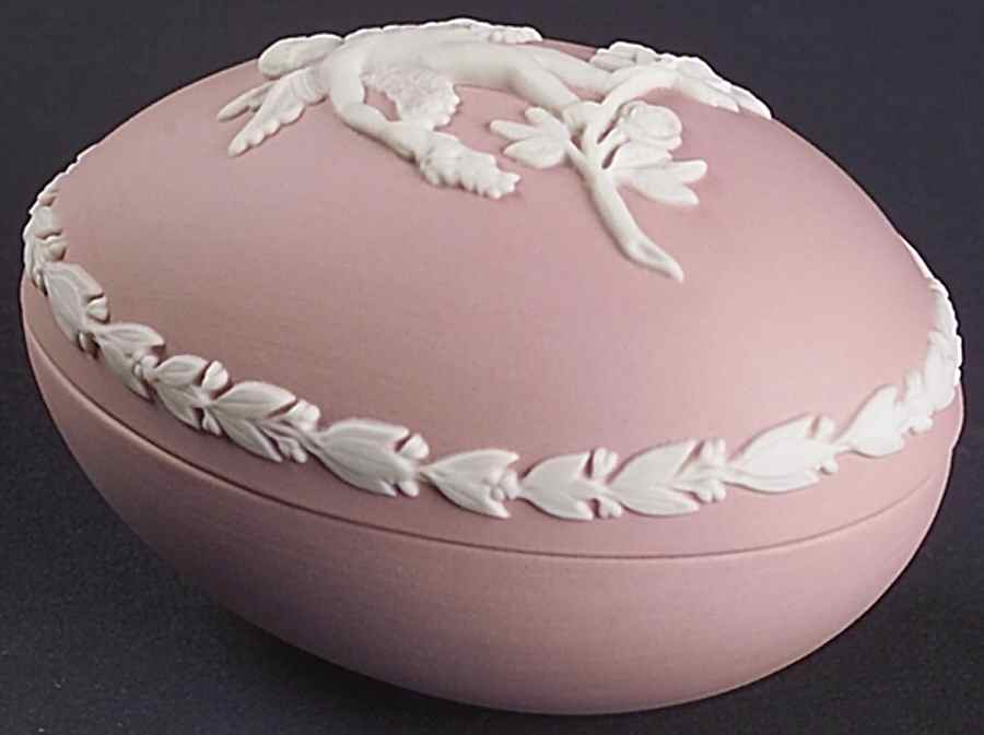 Cream Color on Pink Jasperware Medium Egg Box & Lid by Wedgwood-1