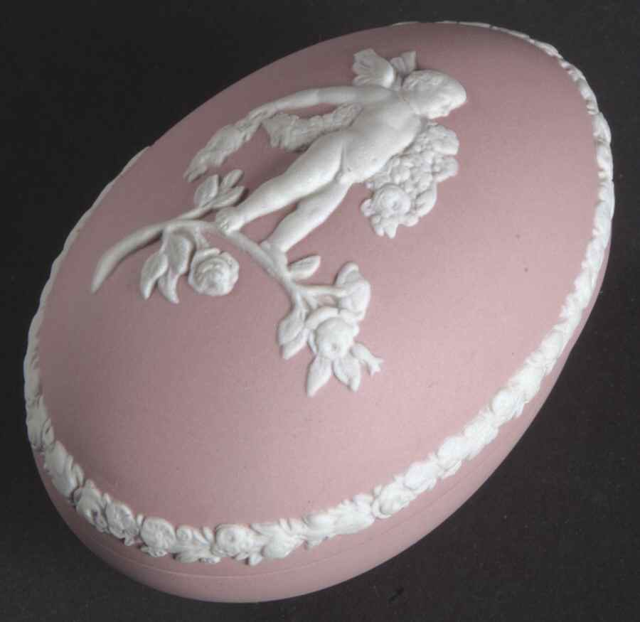 Cream Color on Pink Jasperware Lid for Small Egg Box by Wedgwood-1