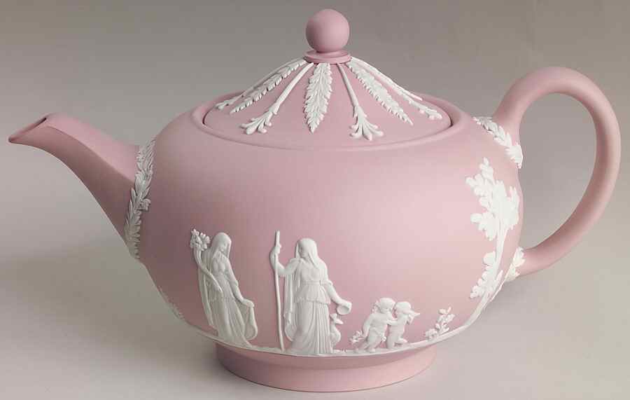 Cream Color on Pink Jasperware Teapot & Lid by Wedgwood-1