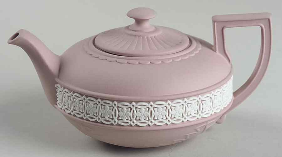 Cream Color on Pink Jasperware Individual Teapot & Lid by Wedgwood-1