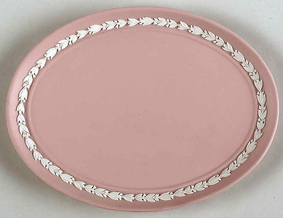 Cream Color on Pink Jasperware 6" Oval Tray by Wedgwood-1