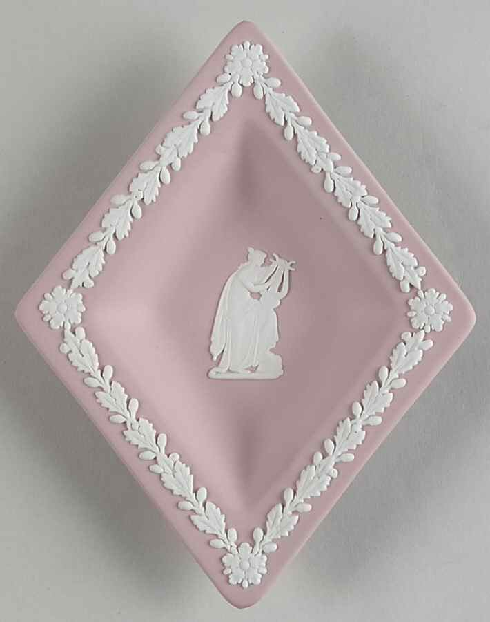 Cream Color on Pink Jasperware Diamond Shape Tray by Wedgwood-1