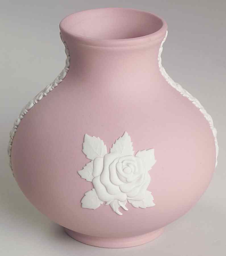 Cream Color on Pink Jasperware 4" Bulbous Vase by Wedgwood-1