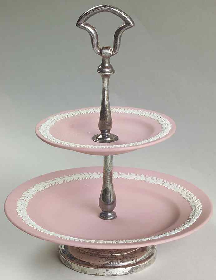 Cream Color on Pink Jasperware 2-Tier Serving Tray by Wedgwood-1