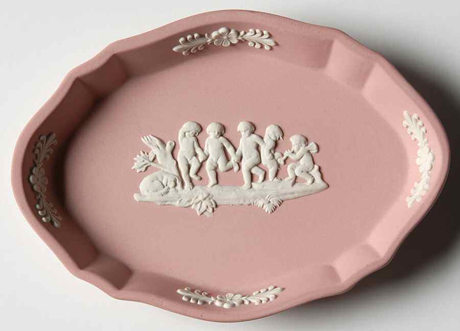 Cream Color on Pink Jasperware Silver Tray by Wedgwood-1