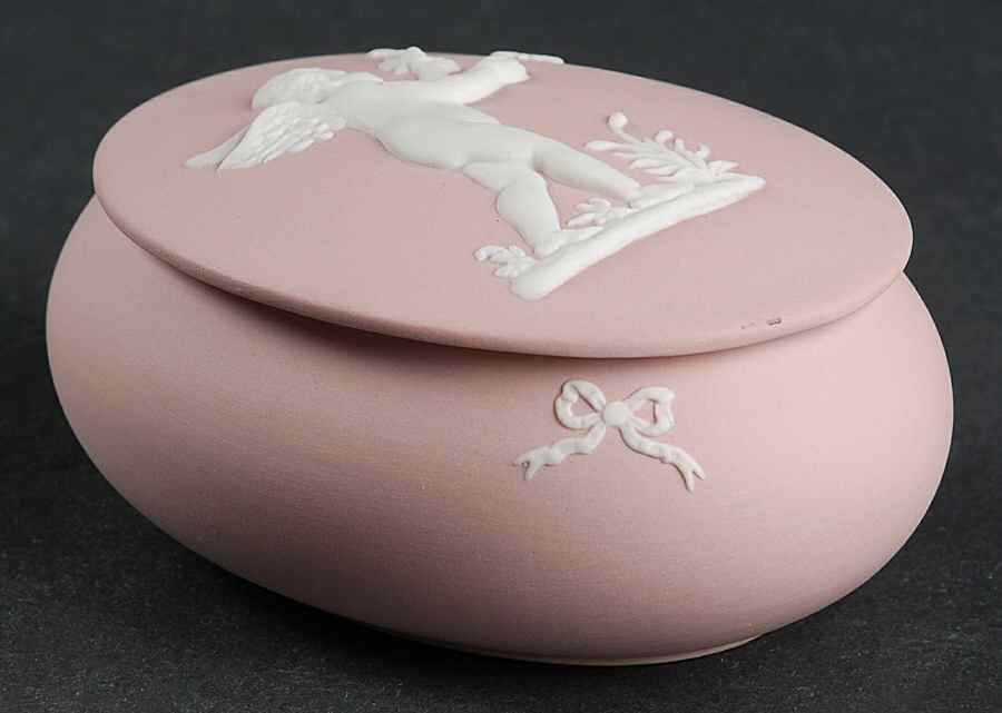 Cream Color on Pink Jasperware Oval Apollo Box & Lid by Wedgwood-1