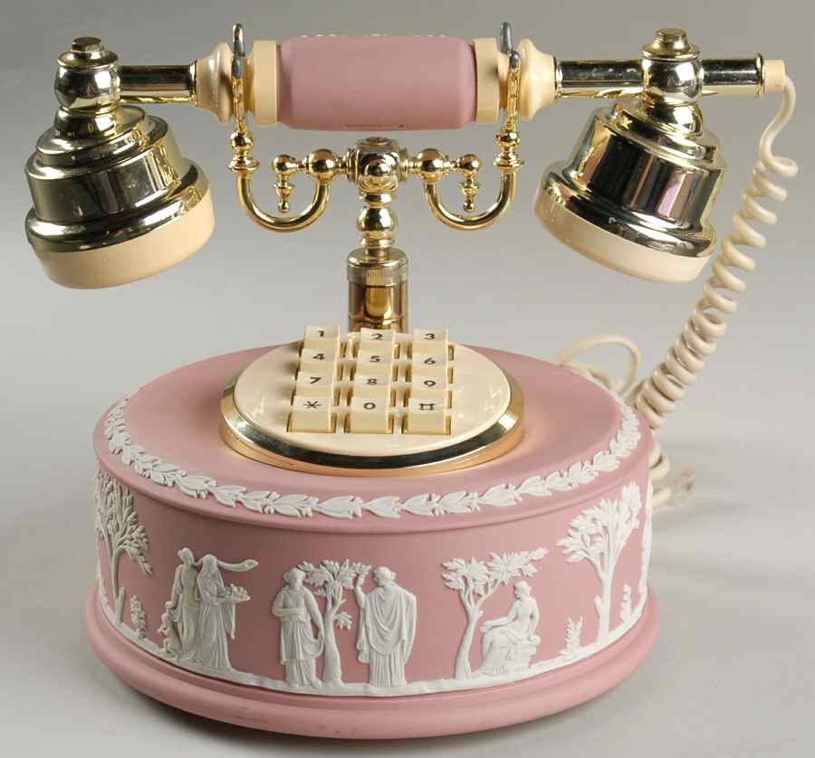 Cream Color on Pink Jasperware Telephone by Wedgwood-1