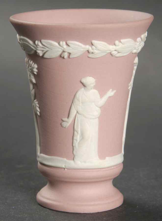 Cream Color on Pink Jasperware Mini Bacchus Vase by Wedgwood-1