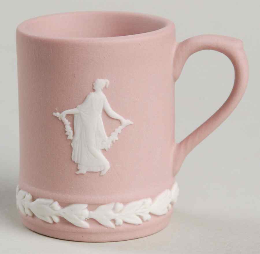 Cream Color on Pink Jasperware Miniature Tankard by Wedgwood-1