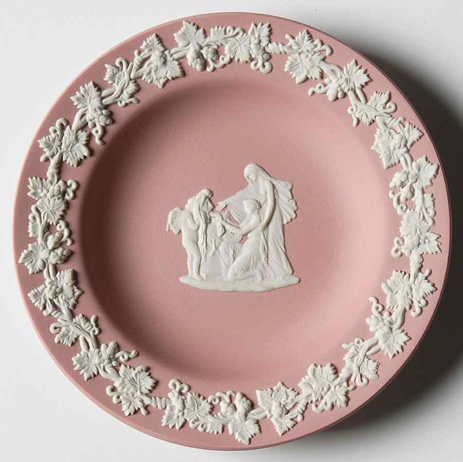 Cream Color on Pink Jasperware 4" Round Tray by Wedgwood-1
