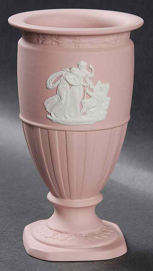 Cream Color on Pink Jasperware Eros Laurel Vase by Wedgwood-1
