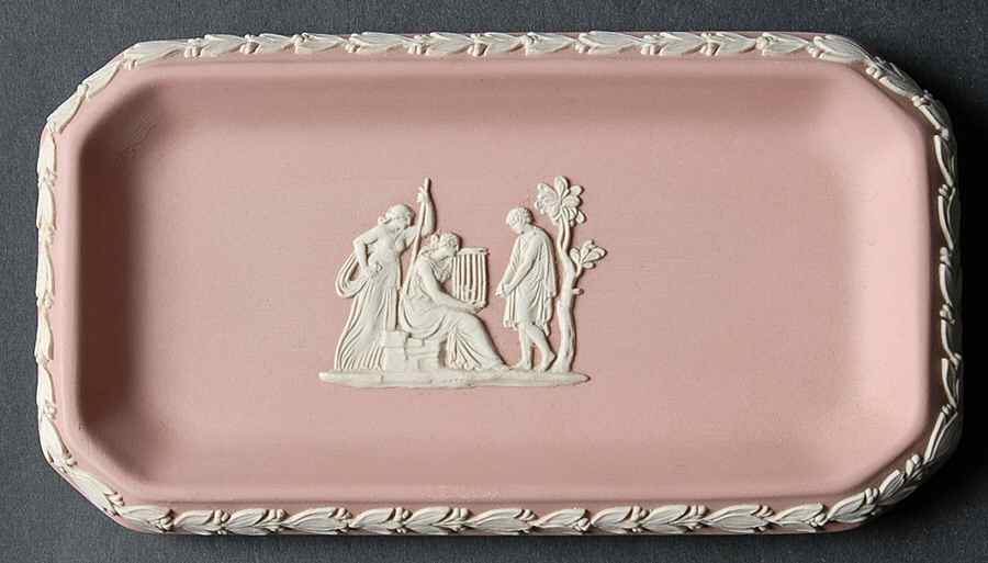 Cream Color on Pink Jasperware 6" Oblong Tray by Wedgwood-1