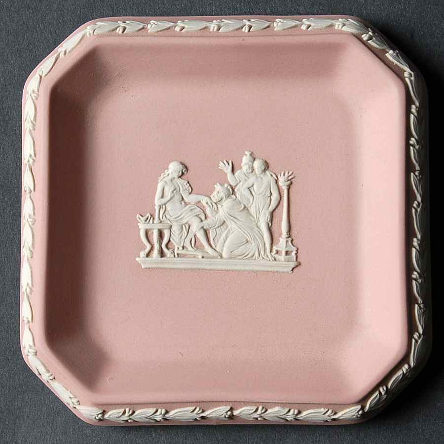 Cream Color on Pink Jasperware 4" Square Tray by Wedgwood-1