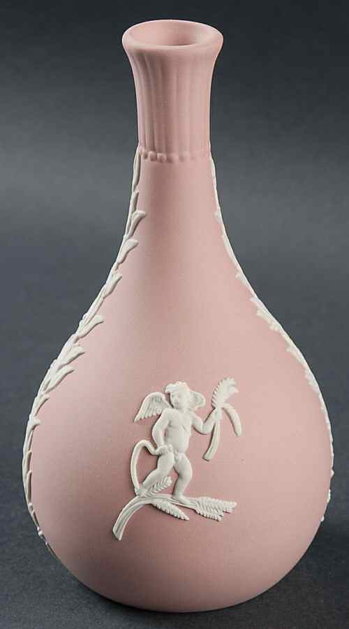 Cream Color on Pink Jasperware Seasons Bud Vase by Wedgwood-1
