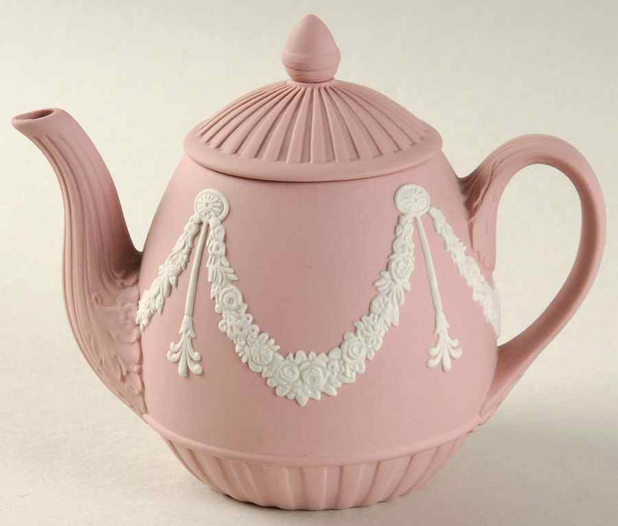Cream Color on Pink Jasperware Individual Teapot & Lid by Wedgwood-1