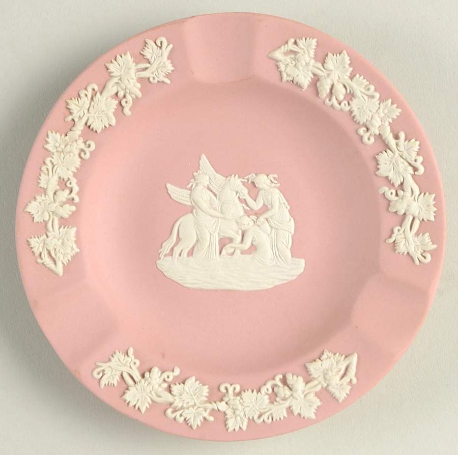 Cream Color on Pink Jasperware 3 Slot Round Ashtray by Wedgwood-1
