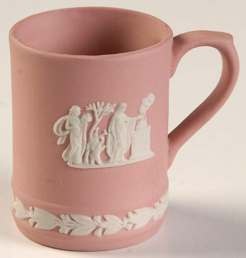 Cream Color on Pink Jasperware Miniature Tankard by Wedgwood-1