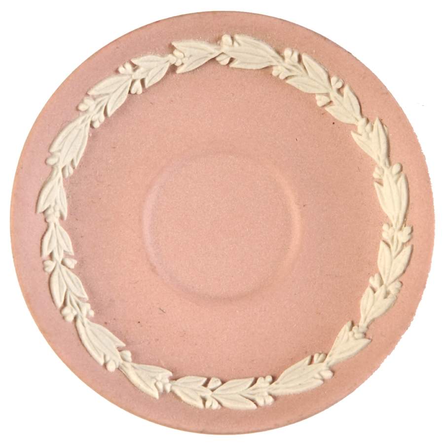 Cream Color on Pink Jasperware Miniature Saucer by Wedgwood-1
