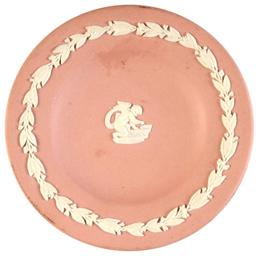 Cream Color on Pink Jasperware Miniature Plate by Wedgwood-1