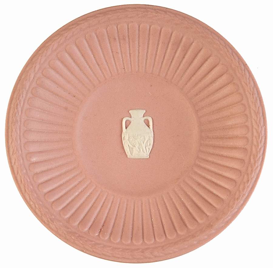 Cream Color on Pink Jasperware Round Fluted Compotier by Wedgwood-1
