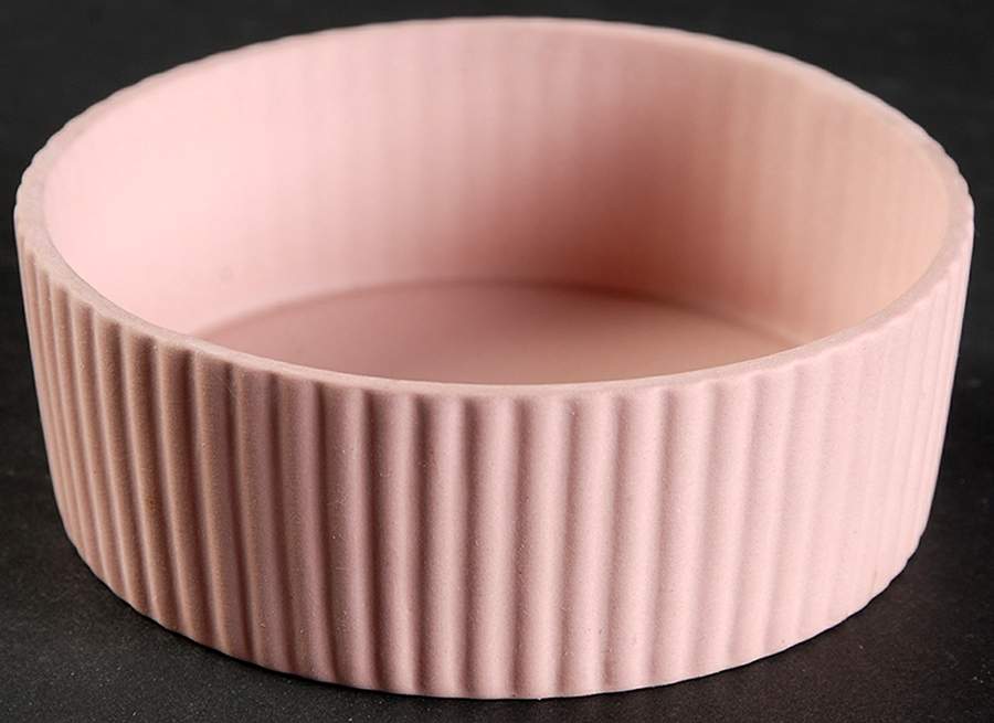 Cream Color on Pink Jasperware 1" Round Fluted Box No Lid by Wedgwood-1
