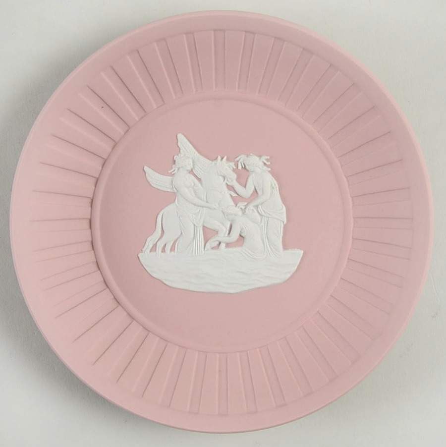 Cream Color on Pink Jasperware 4" Round Fluted Tray by Wedgwood-1