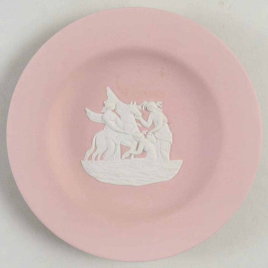 Cream Color on Pink Jasperware 4" Round Tray by Wedgwood-1