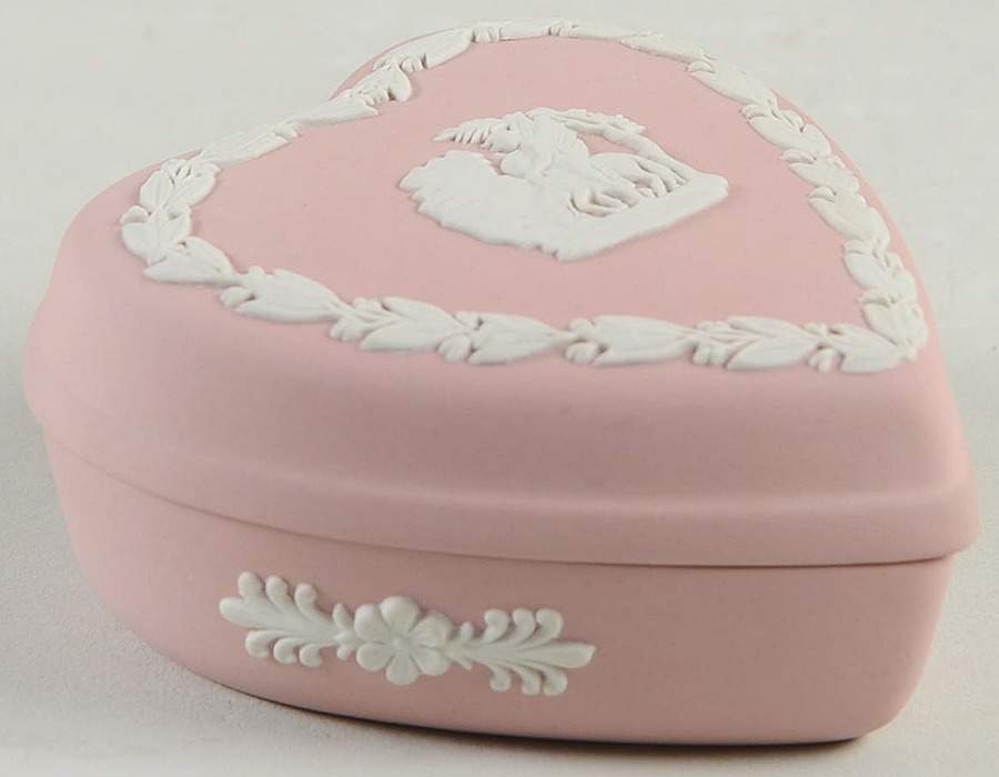 Cream Color on Pink Jasperware Heart Shape Box & Lid by Wedgwood-1