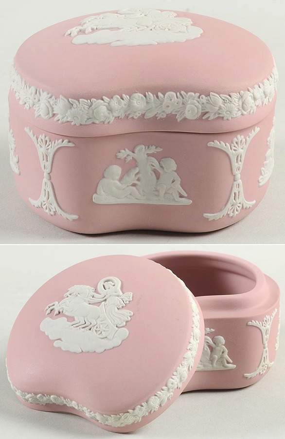 Cream Color on Pink Jasperware Bean Box & Lid by Wedgwood-1