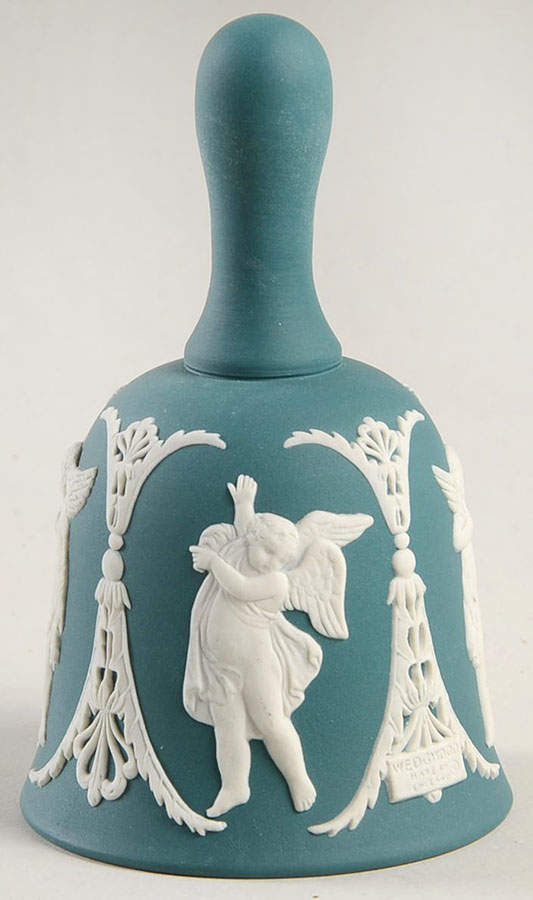 Cream Color on Spruce Green Jasperware Bell by Wedgwood-1