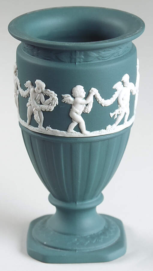 Cream Color on Spruce Green Jasperware Eros Laurel Vase by Wedgwood-1