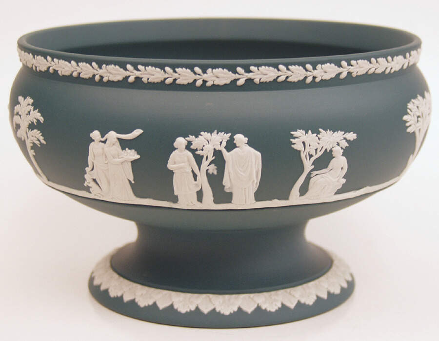 Cream Color on Spruce Green Jasperware Imperial Bowl by Wedgwood-1