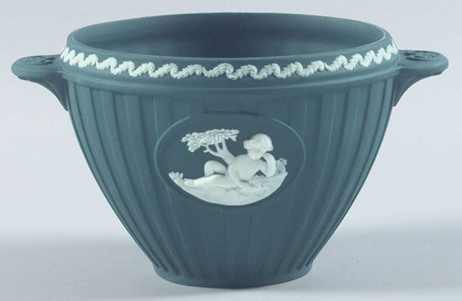 Cream Color on Spruce Green Jasperware Bacchus Bowl by Wedgwood-1