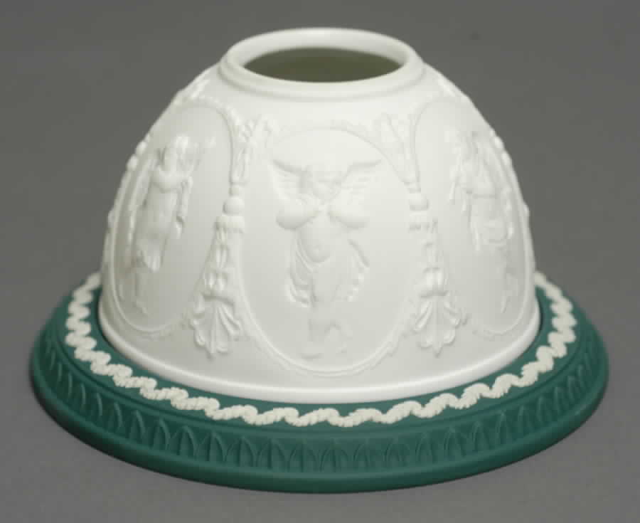 Cream Color on Spruce Green Jasperware Lithophane Candle Votive by Wedgwood-1