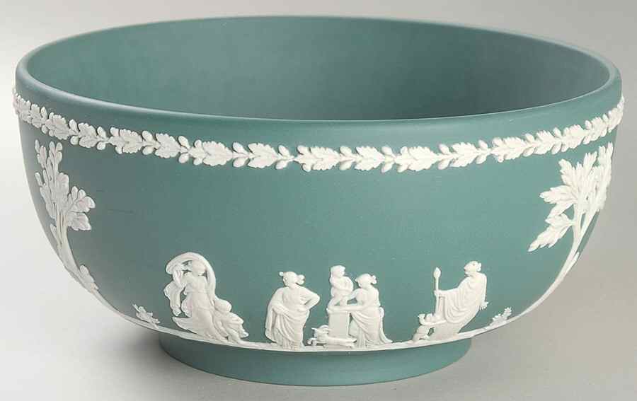 Cream Color on Spruce Green Jasperware Round Sacrifice Bowl by Wedgwood-1