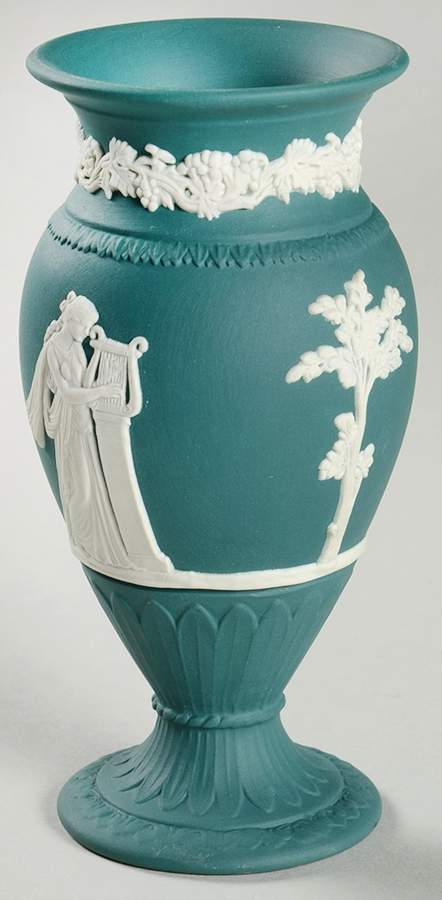 Cream Color on Spruce Green Jasperware Terpsichore Vase by Wedgwood-1