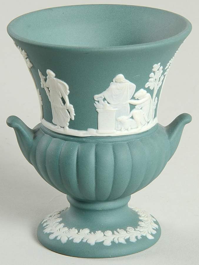 Cream Color on Spruce Green Jasperware 3" Mini Bud Vase by Wedgwood-1