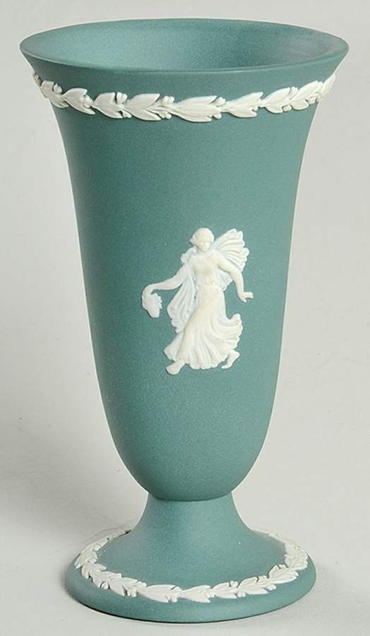 Cream Color on Spruce Green Jasperware 4" Bud Vase by Wedgwood-1