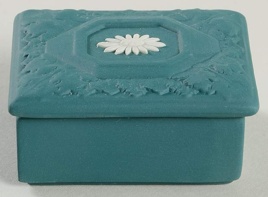 Cream Color on Spruce Green Jasperware Trinket Box & Lid by Wedgwood-1