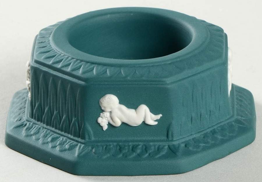 Cream Color on Spruce Green Jasperware Candle Votive by Wedgwood-1